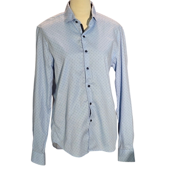 Denim & Flower Ricky Singh Light Blue Polka Dot Button Up Shirt Men's size M - Picture 1 of 16